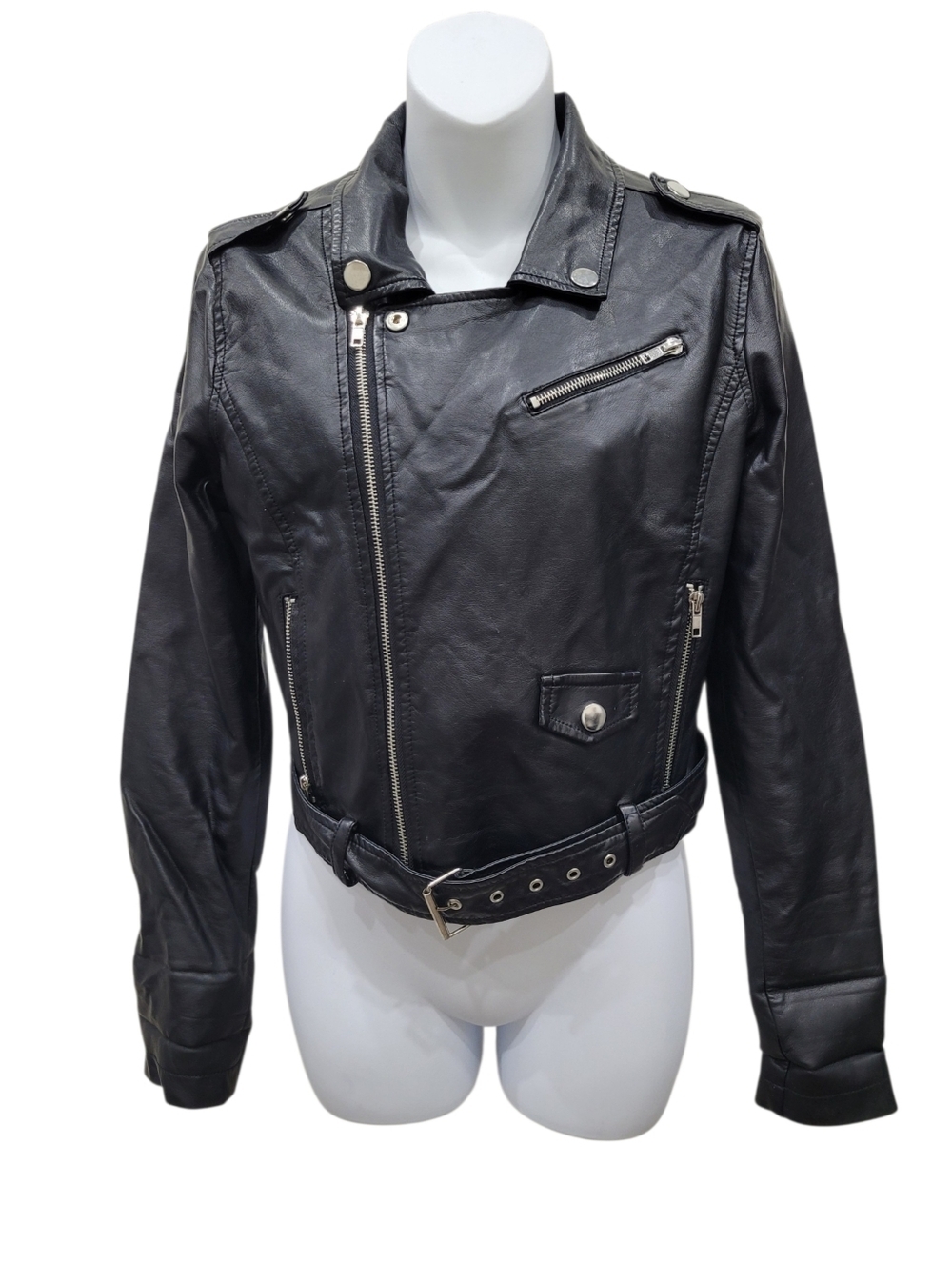 Streetwear Society Black Faux Leather Jacket Size: Small